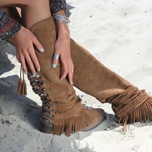 Naughty Monkey Tan Fringe Lace-Up Boots